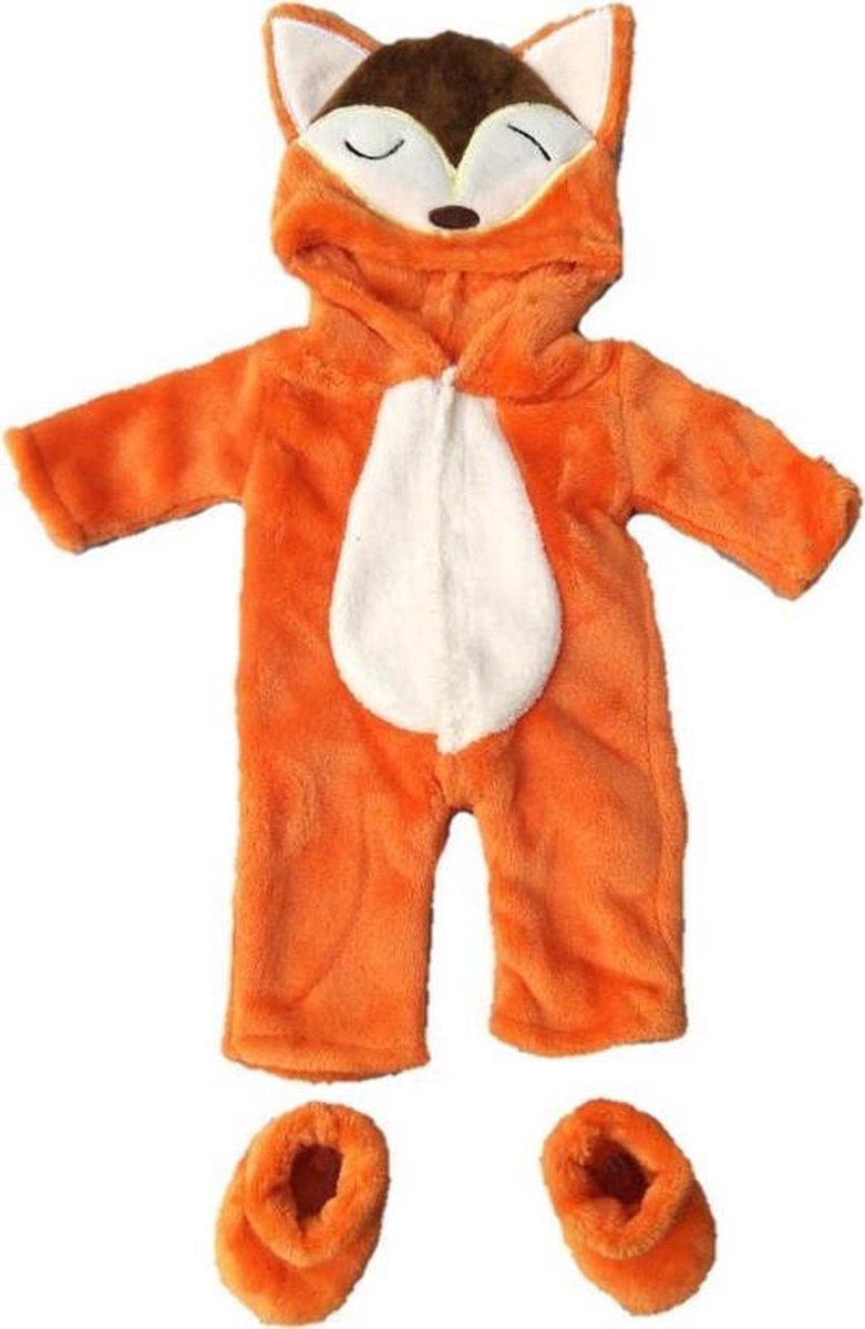 Poppenkleertjes | Geschikt voor Baby Born | Vos onesie met slofjes| Oranje en Bruin | Met capuchon | Pyjama